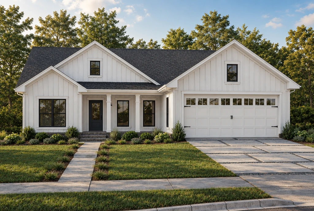 Casa Alba, with a porch and garage